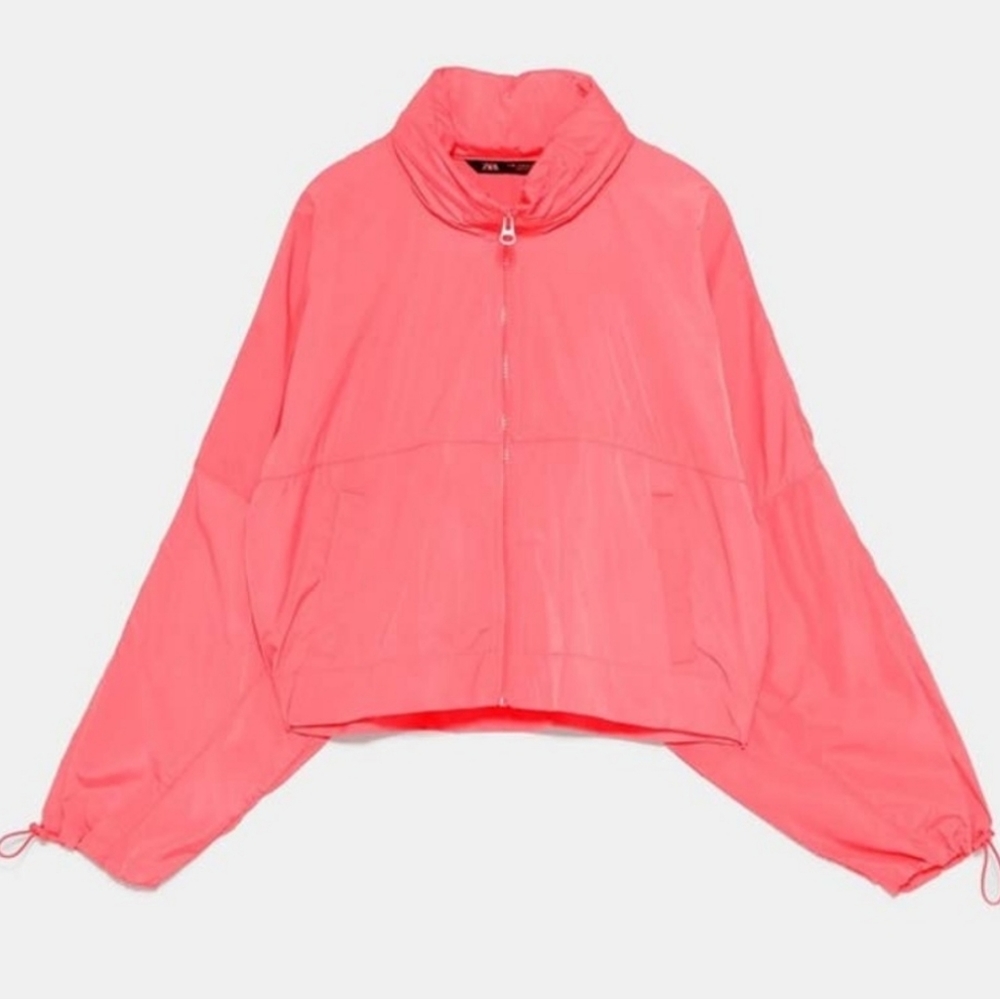 ZARA Neon Pink Cropped Windbreaker Jacket XS